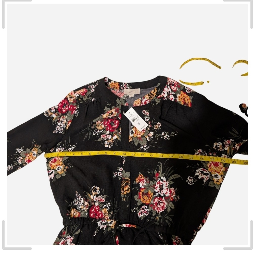 LOFT Black Floral Long Sleeve Casual Dress - Picture 5 of 7